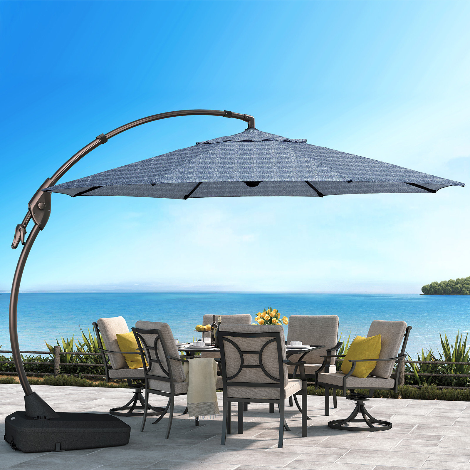 Furio 11 Detachable Offset Patio Cantilever Umbrella with Base Arlmont Co